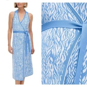NWT DIANEvonFURSTENBERG Sweater Wrap Dress Sea Twig Blue Collard